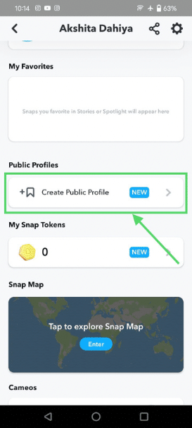 Click on create public profile option