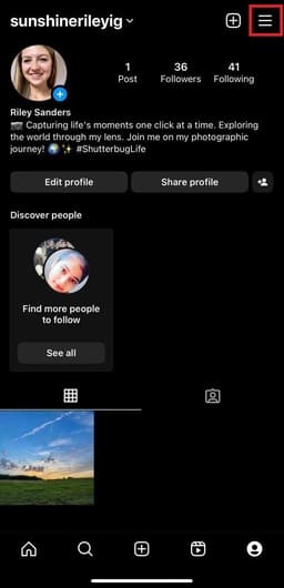 hamburger menu instagram