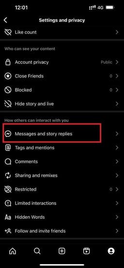 messages and story replies instagram